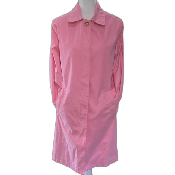 Rain Coat Pink Nylon Lightweight Button Front Pockets Collared Sz 10 Forecaster - Picture 1 of 8